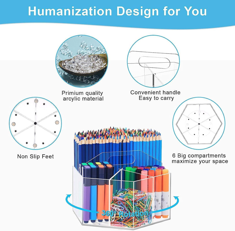 Catekro Acryl-Stifthalter, Hexagon, 360 ° rehbar Schreibtisch-Aufbewahrung für Marker, Buntstifte, K