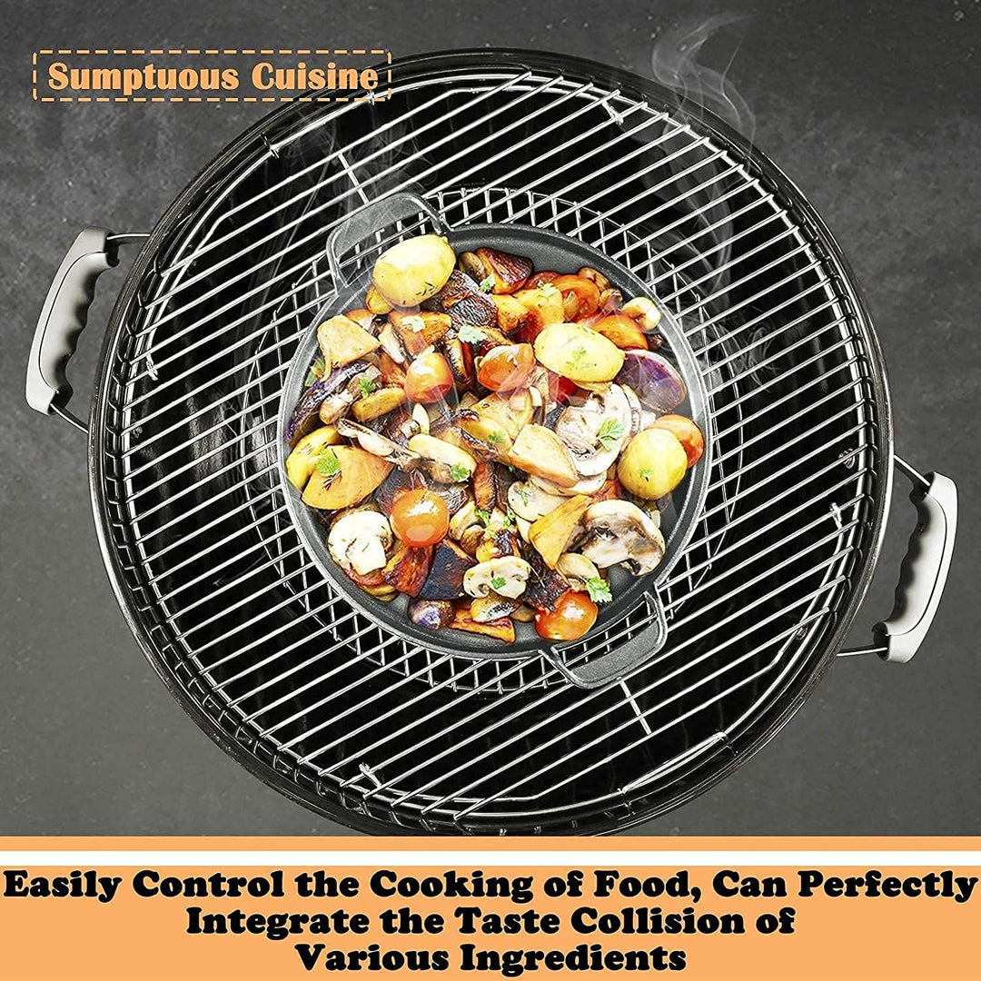 Denmay Universal Gusseisen Grillpfanne, gross rund Gusspfanne mit zwei Griffe und zwei Ausgiesser, m
