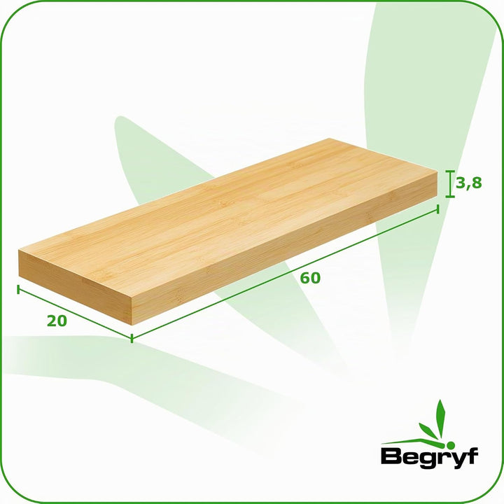 Wandregal Bretter 2er Set – Regalbretter 60x20x3,8 cm in Bambusoptik, Regalboden für Wohnzimmer Küch