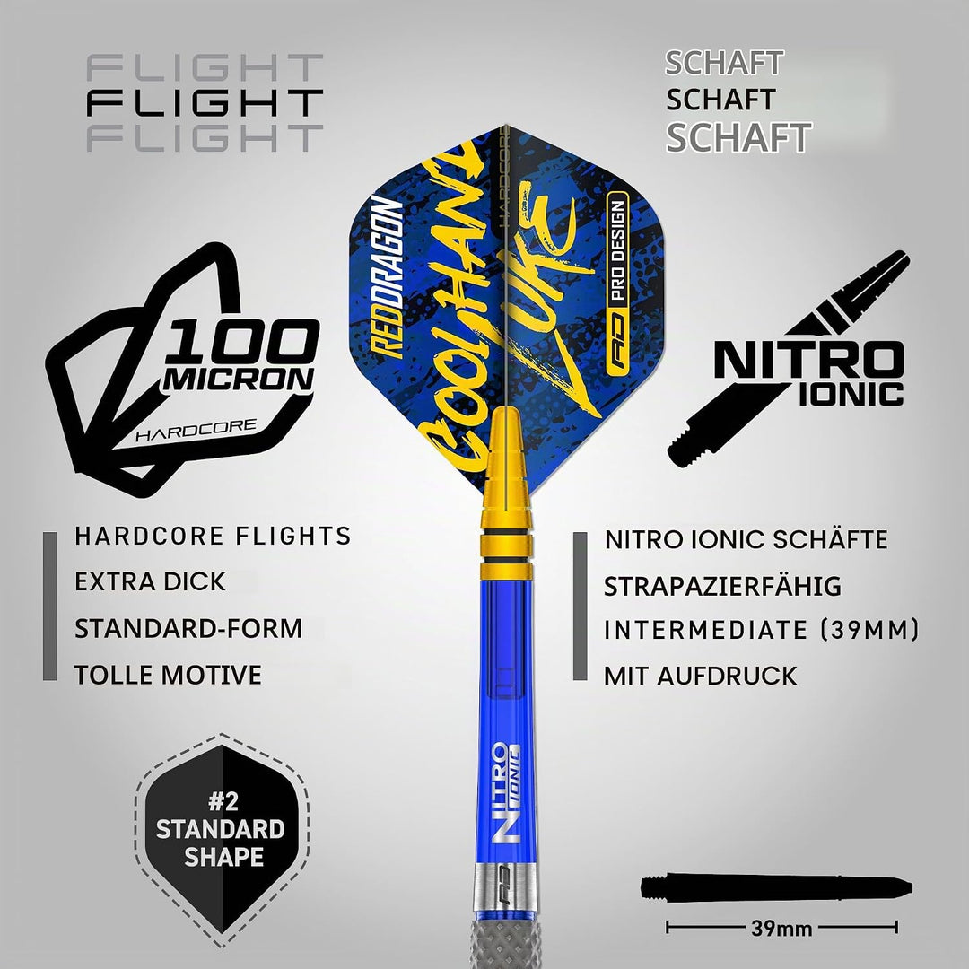 RED DRAGON Luke Humphries TX Serie Premium Wolfram Steeltip Dart Set mit Flüge und Schäften 22G 2, 2