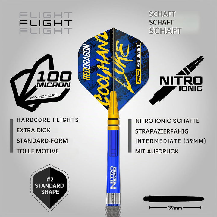 RED DRAGON Luke Humphries TX Serie Premium Wolfram Steeltip Dart Set mit Flüge und Schäften 22G 2, 2