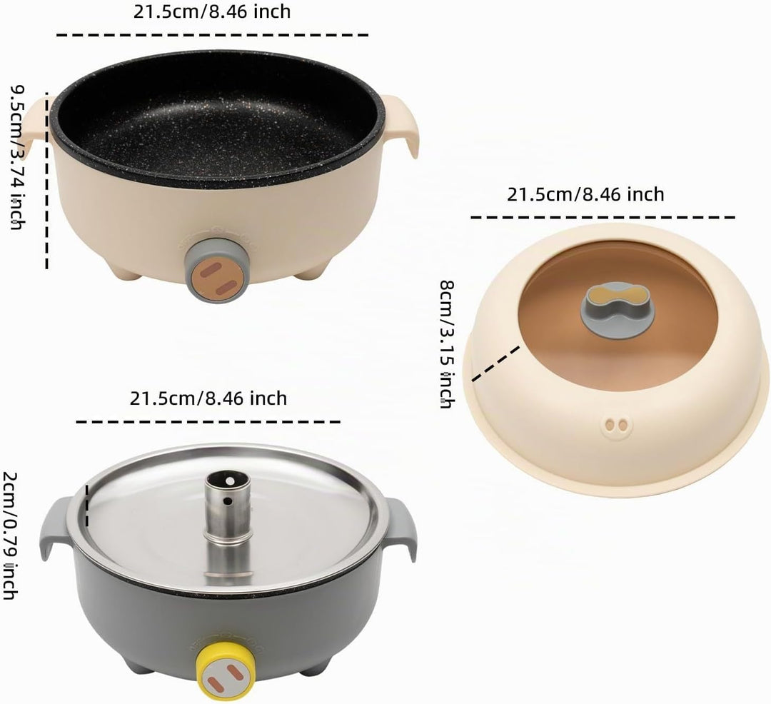 1.5L Elektrischer Hot Pot, Mini Multikocher mit 2 Dampfrosten für 1-2 Personen Haushalte Studentenwo