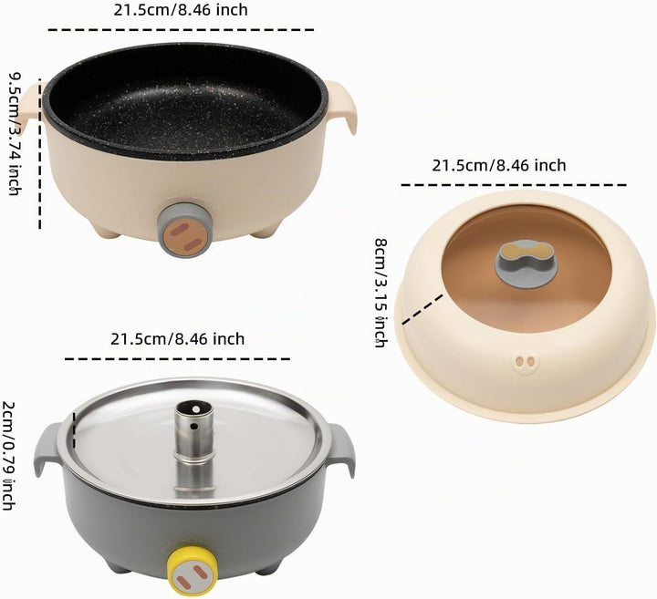 1.5L Elektrischer Hot Pot, Mini Multikocher mit 2 Dampfrosten für 1-2 Personen Haushalte Studentenwo