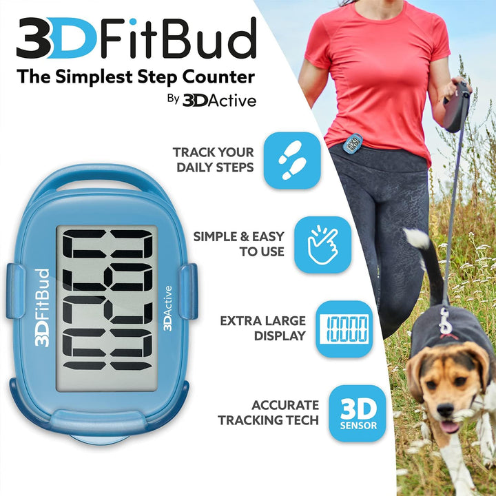 3DFitBud Einfacher Schrittzähler 3D von 3DActive mit Clip Lanyard Präziser Schrittzähler Grosses Dis