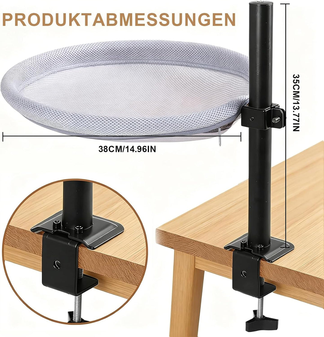 Katzenbett Schreibtisch Katzenplattform 360° Drehbar Höhenverstellbar | Katzenhängematte mit Grau Ne