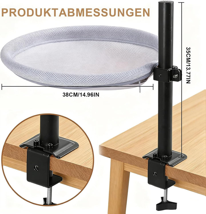 Katzenbett Schreibtisch Katzenplattform 360° Drehbar Höhenverstellbar | Katzenhängematte mit Grau Ne