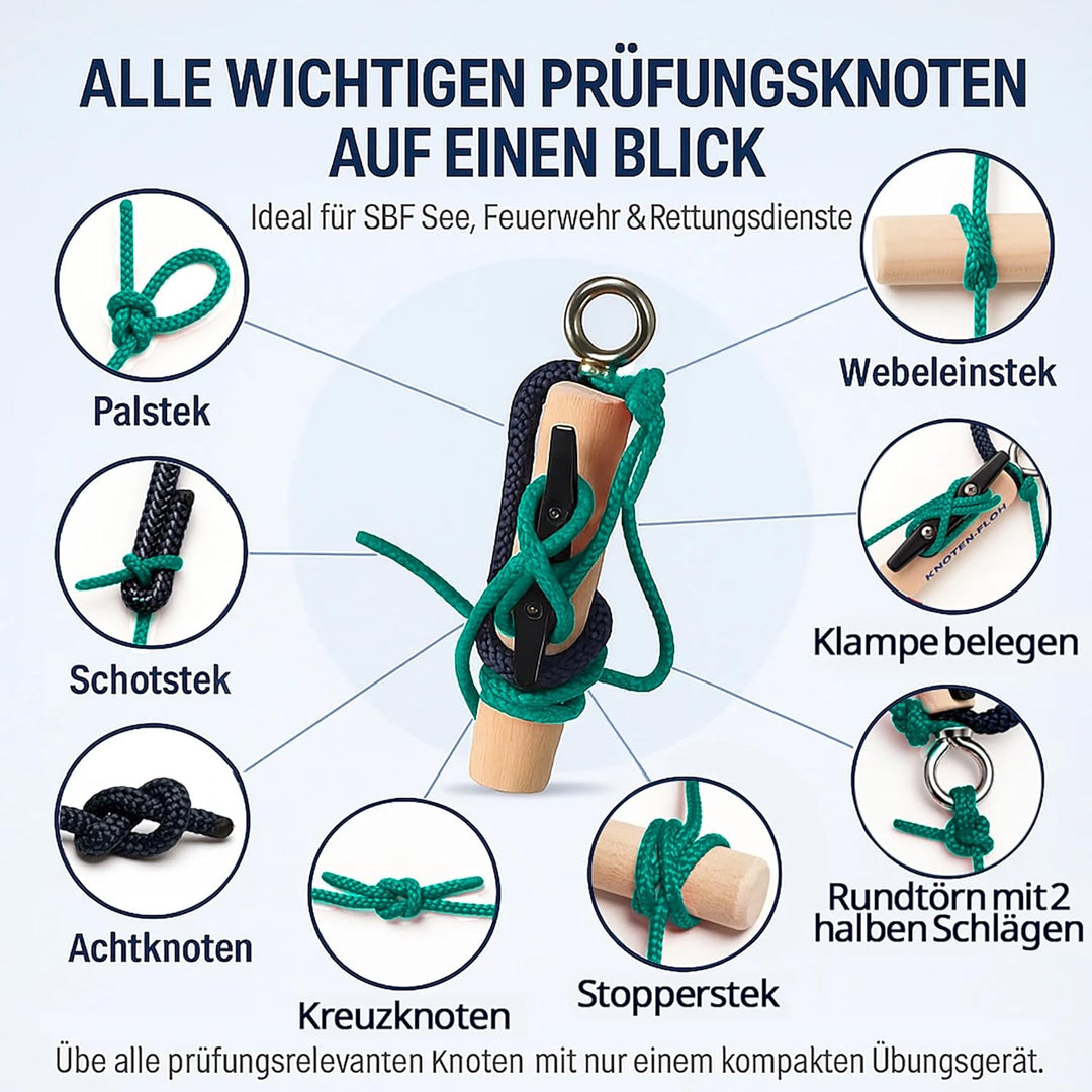 Knoten Übungsset Knoten Lernen für SBF See Bootsführerschein & Feuerwehr, Knotenübungsgerät inkl. Kn