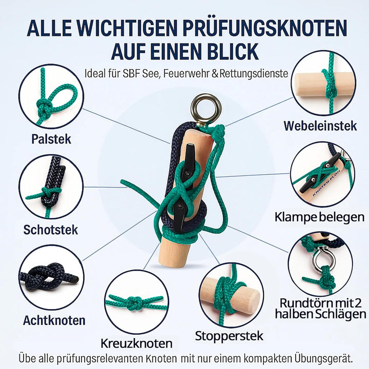 Knoten Übungsset Knoten Lernen für SBF See Bootsführerschein & Feuerwehr, Knotenübungsgerät inkl. Kn