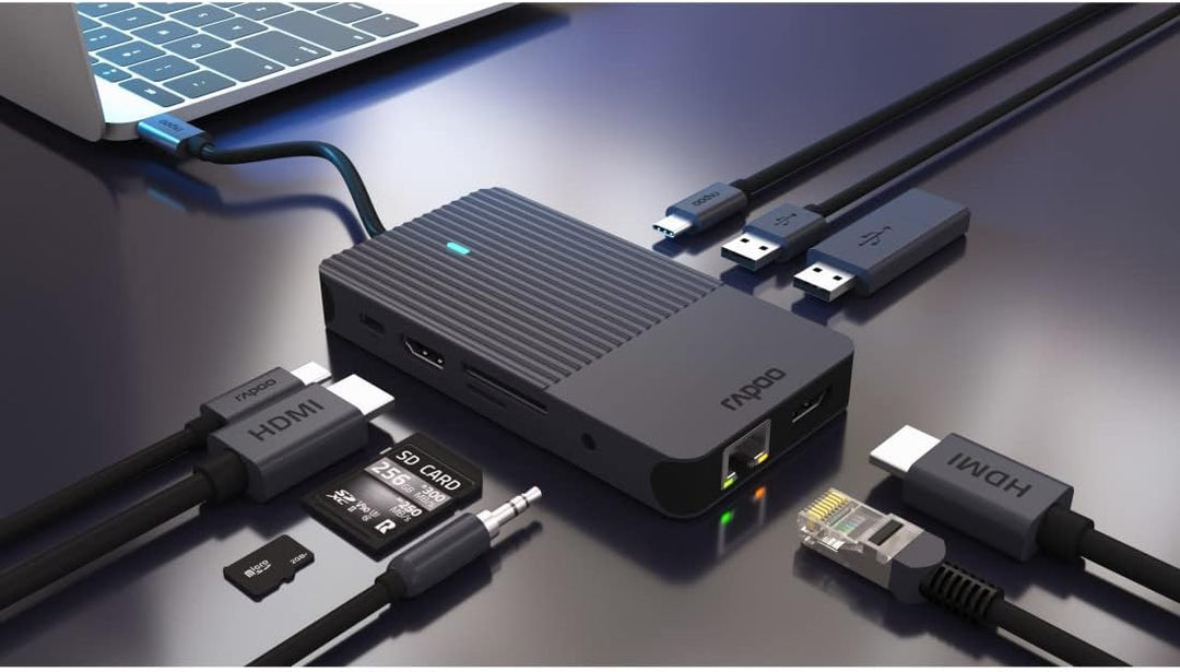 Rapoo UCM-2005 USB-C Multiport Adapter 10-in-1, 100W Power Delievery, 2x 4K HDMI, 1 Gbps LAN, 1 USB-