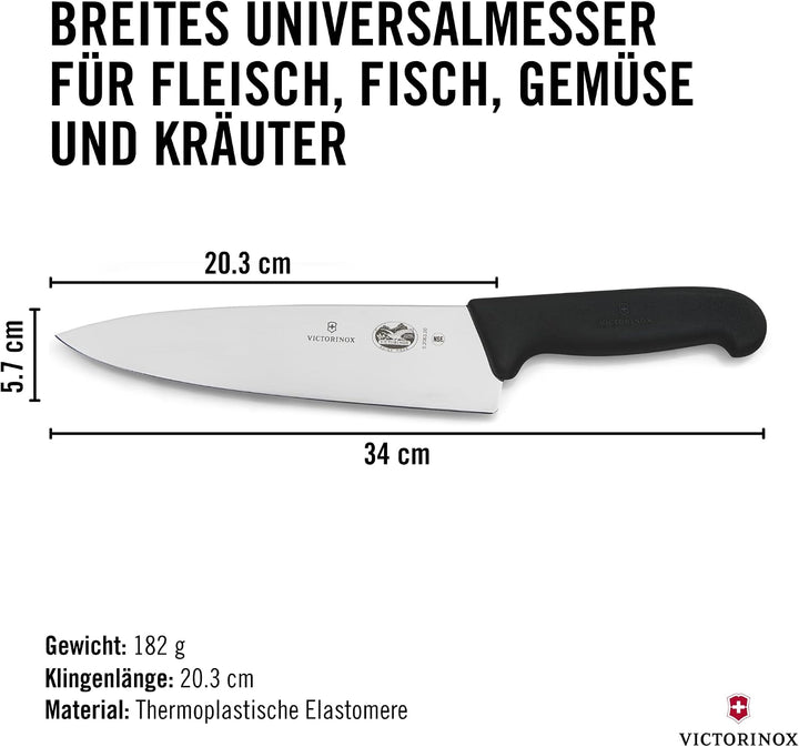 Victorinox Fibrox Kochmesser, Breites Universalmesser für Fleisch, Fisch, Gemüse und Kräuter, 20 cm,