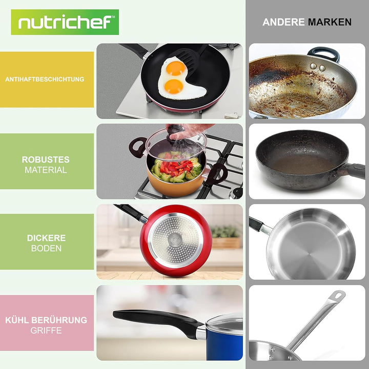 NutriChef Töpfe und Pfannen Set, Kochgeschirr Set 15-Teilig, Antihaft Cookware Set Inkl. Topfset, Pf