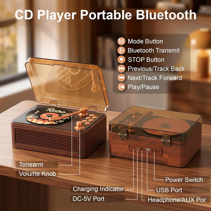 Gueray Tragbarer CD Player Bluetooth CD-Player mit Lautsprecher & Radio & Fernbedienung Unterstützt