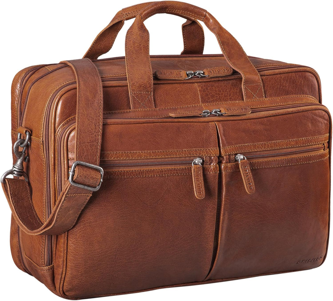 STILORD 'Gigantus' XXL Aktentasche Leder Laptoptasche 17,3 Zoll bis 19 Zoll Sehr Grosse Umhängetasch