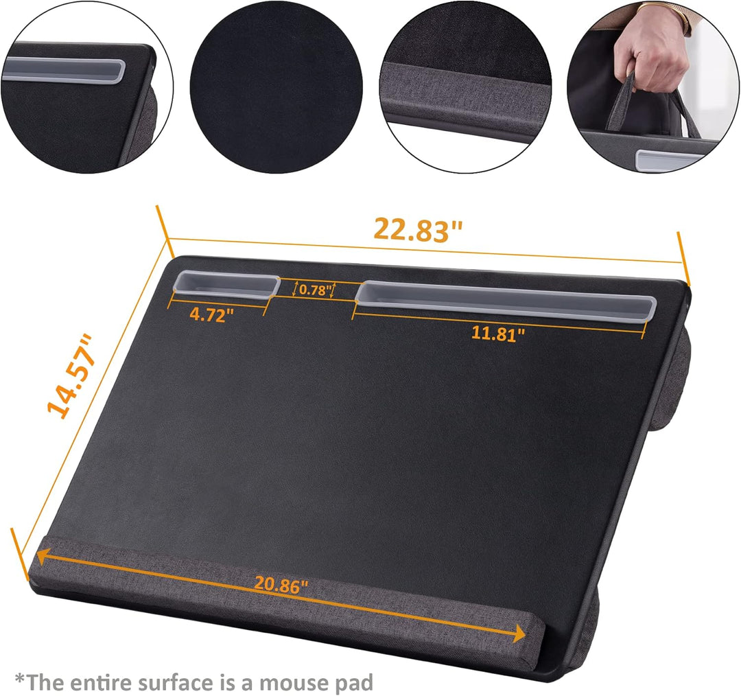 Extra grosser Laptop-Schreibtisch – Voll-PU-Material, Gaming-Tablett – tragbarer LapDesk mit Handyha