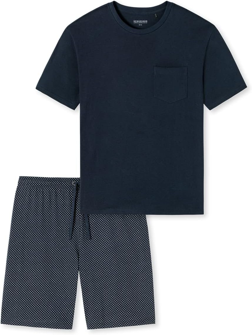 Schiesser Herren Schlafanzug kurz Rundhals - Nightwear Set 56 Blau_159634, 56 Blau_159634