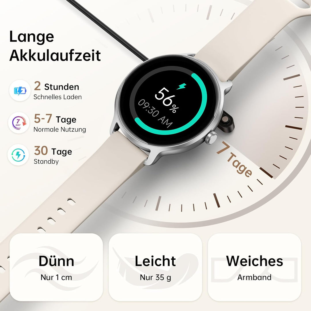 Smartwatch Damen Herren Rund, 1.27" AMOLED Smart Watch mit Telefonfunktion, Fitnessuhr mit Pulsuhr S