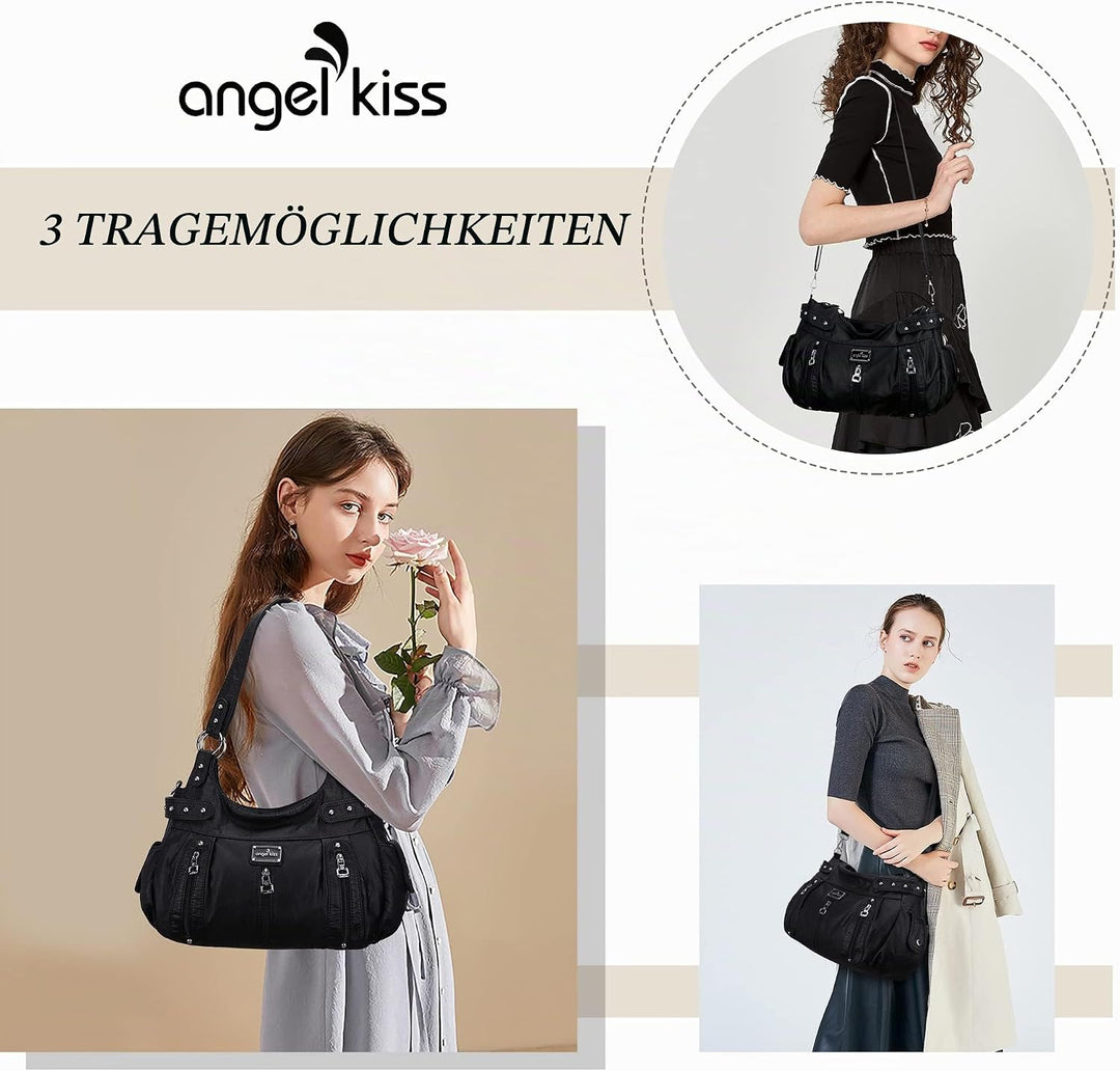 Angelkiss Large Purses and Handbags for Women Washed Faux Leather Crossbody Hobo Satchel Shoulder Ha