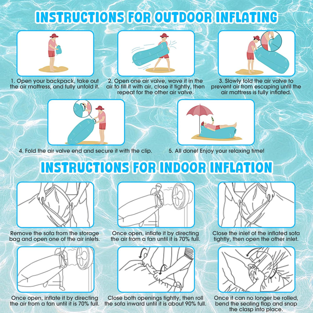 Aufblasbares Sofa, Tragbares Aufblasbarer wasserdichtes Lounger Schlafsack integriertem Seitentasche