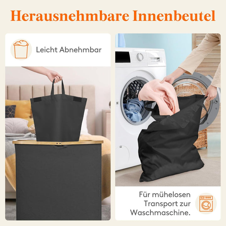 Lifewit 140L Wäschekorb mit Deckel, Grosse Wäschesammler 2 Fächer, Wäschesäcke, Wäschesortierer, Wäs