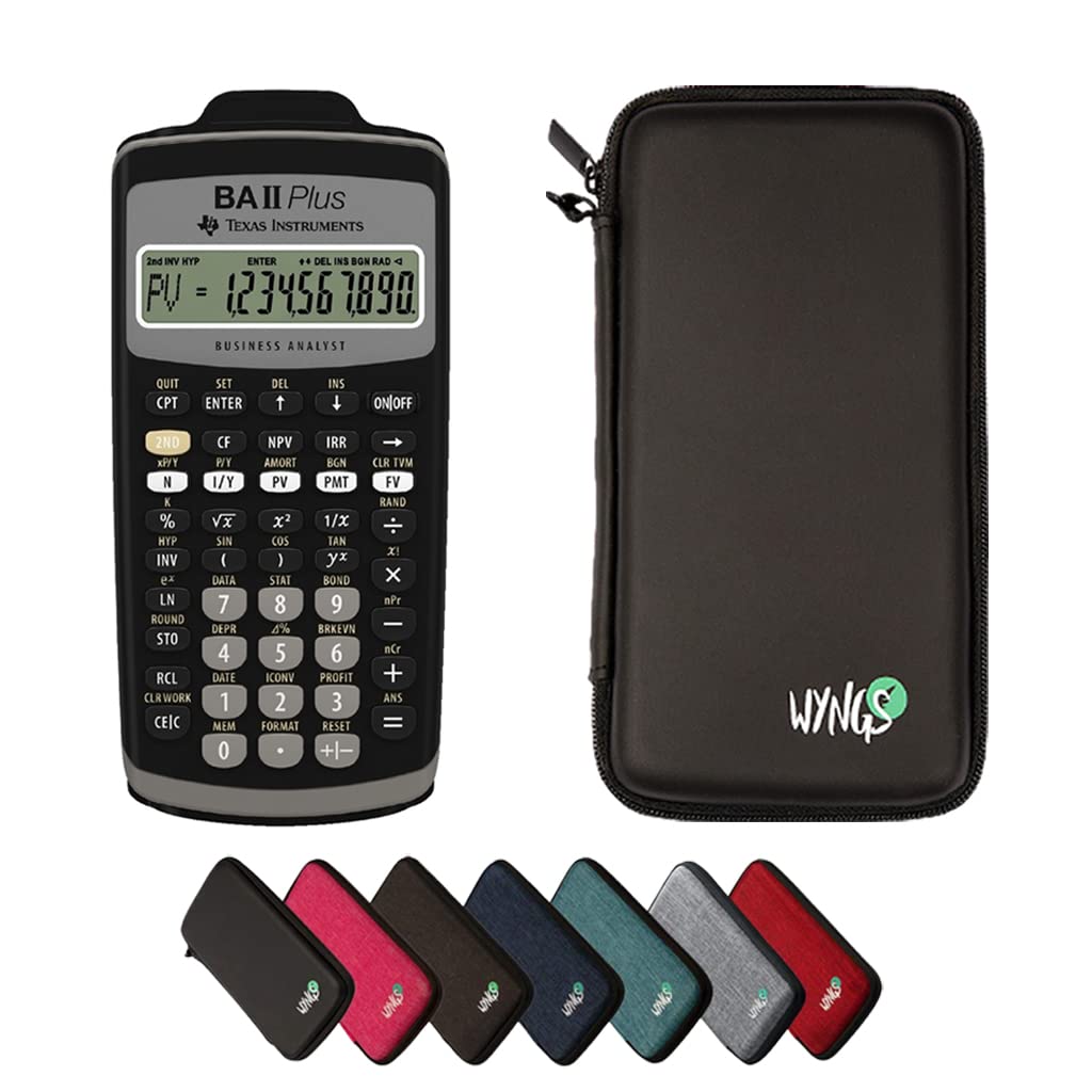 CALCUSO Sparpaket: TI BA II Plus Finanzrechner + WYNGS Schutztasche schwarz + Erweiterte Garantie vo