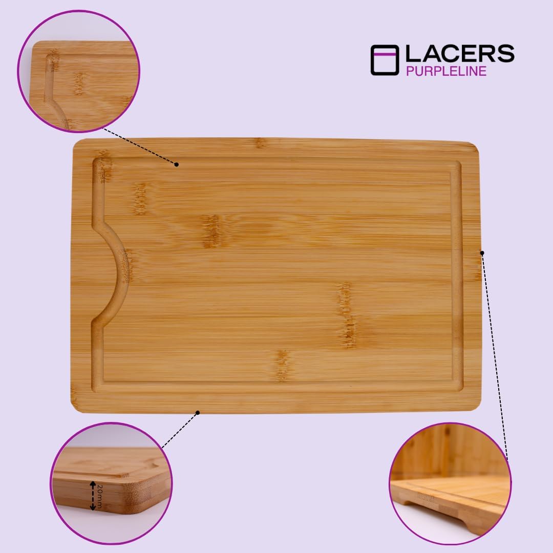 Lacers PurpleLine Bambus Holzschneidebrett Set - 3 Teilig | Schneidebrett & Servierbrett aus Holz fü