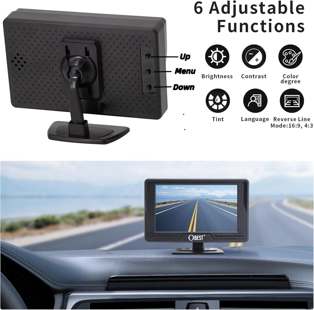 OBEST Rückfahrkamera Auto Set 1080P mit LCD Monitor Bildschirm, Nachtsicht Parkplatzkamera IP69 Wass