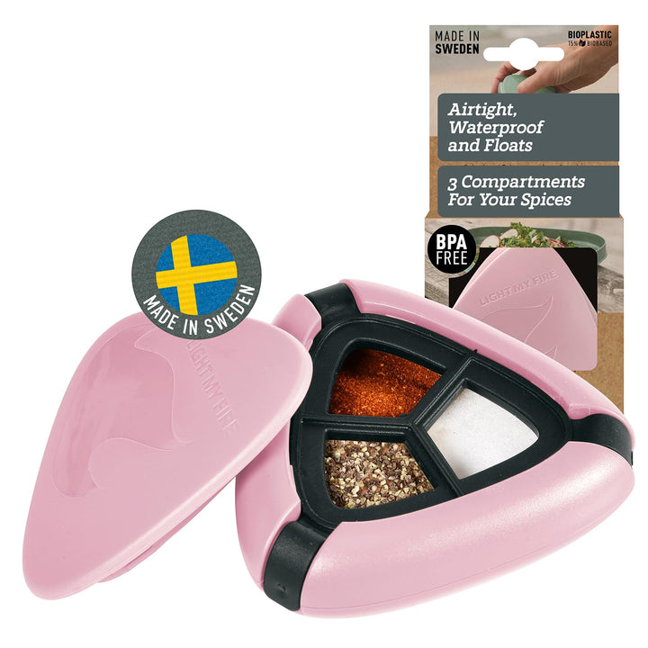 Light My Fire Salzstreuer Pfefferstreuer mit Deckel Camping Gewürzstreuer 3 Fächer Mini Salz- Pfeffe