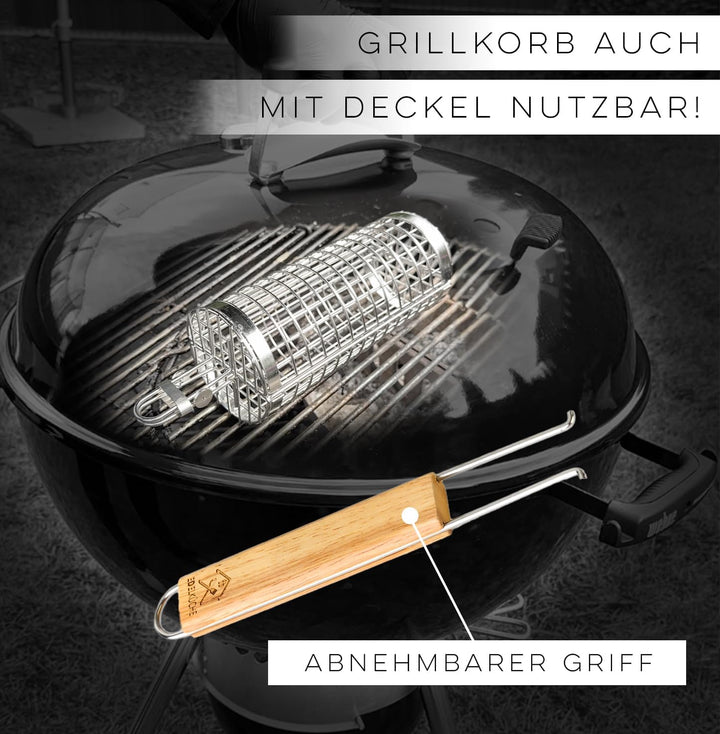 EdelKüche Premium Grillkorb aus Edelstahl für Gemüse und Fleisch | XXL, Rund, Zylindrisch, Gross | D