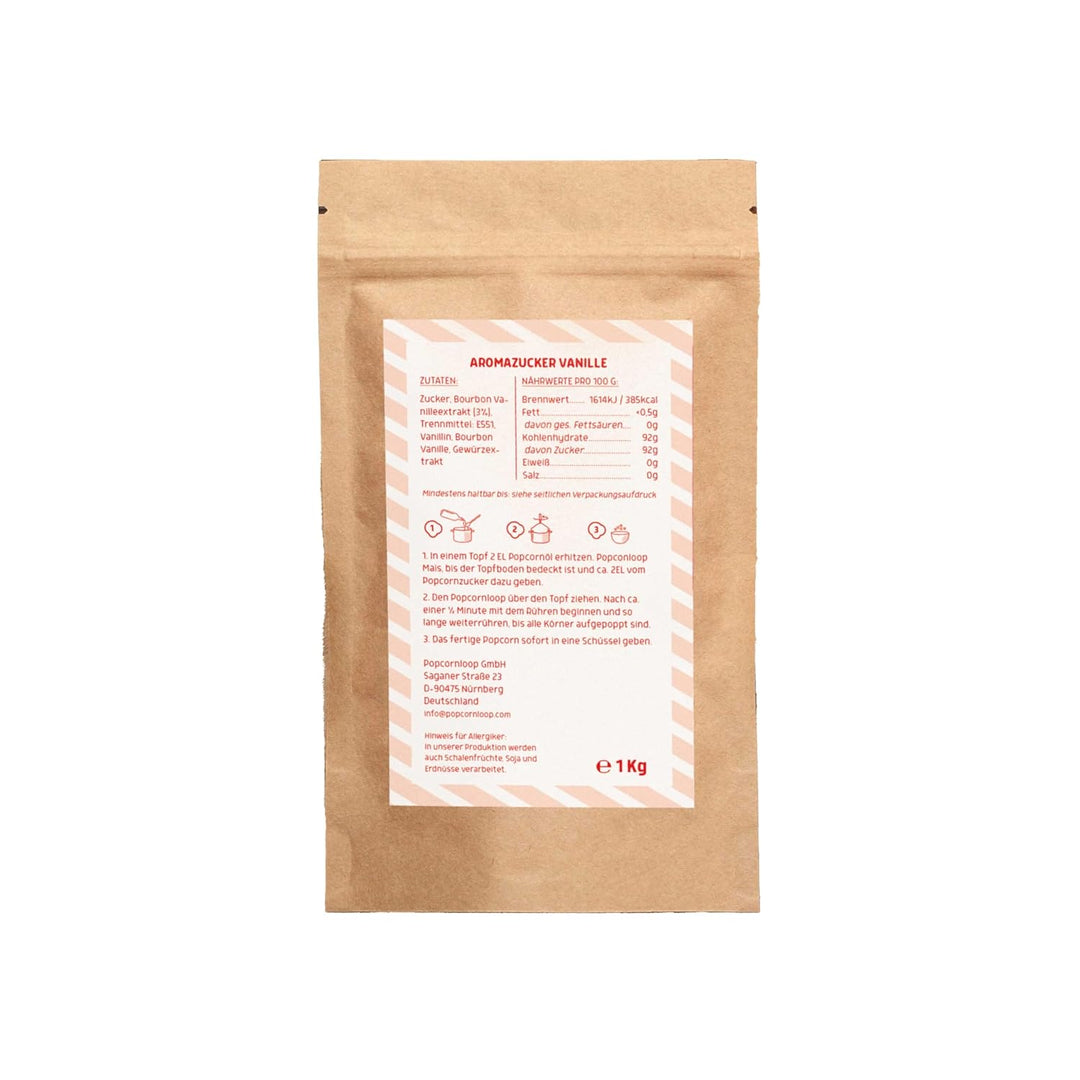 Popcornzucker Vanille 1000 g mit Bourbon-Vanille Zucker Vanillin Popcorn Mais Gewürz zum Verfeinern