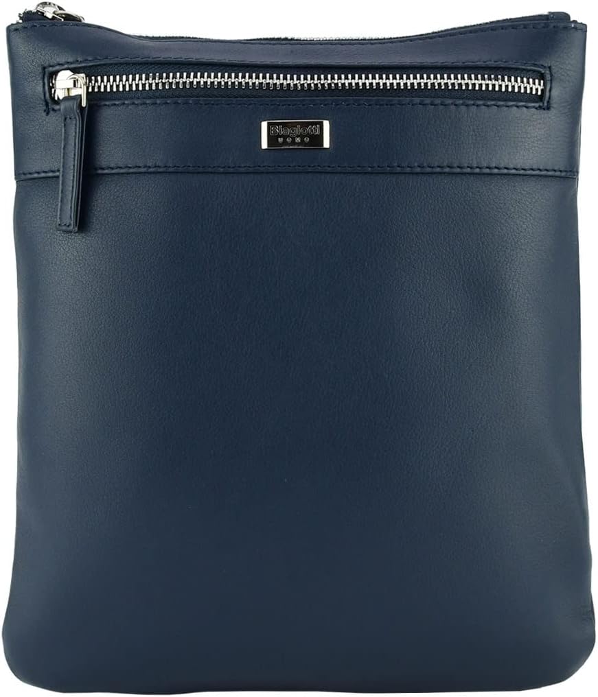 Biagiotti Herren-Handtasche mit verstellbarem Schultergurt, mehrere Taschen aus echtem Leder Blau Gr