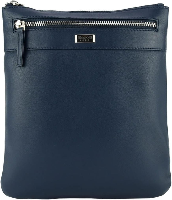 Biagiotti Herren-Handtasche mit verstellbarem Schultergurt, mehrere Taschen aus echtem Leder Blau Gr