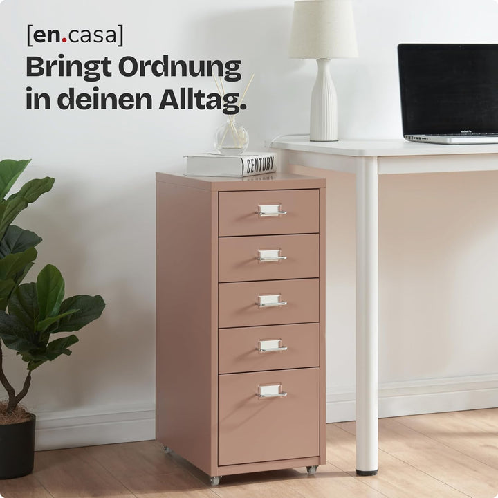 [en.casa] Rollcontainer Kökar Schubladenschrank Metall Aktenschrank mit 5 Schubladen Bürowagen mit R
