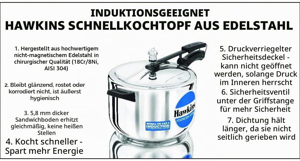 HAWKINS B85 Schnellkochtopf, 8 l, silberfarben, Edelstahl, Silber