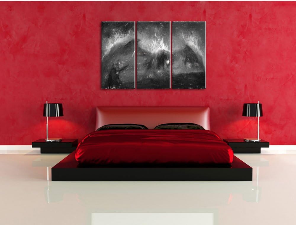 Pixxprint Ritter Drachen als Leinwandbild/Grösse: 3 Teilig (120x80) cm/Wandbild/Kunstdruck/fertig be