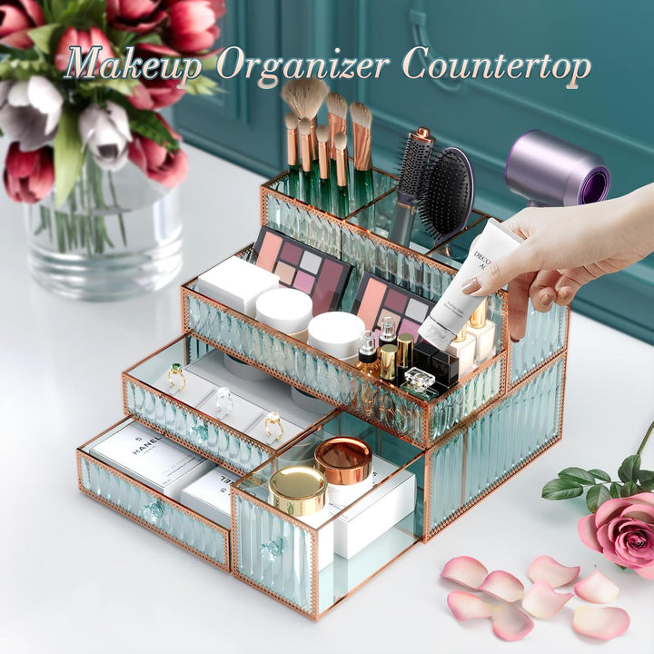 Youdepot Haar-Werkzeug-Organizer, Make-up-Organizer für Schminktisch, gehärtetes Glas, Haar-Organize