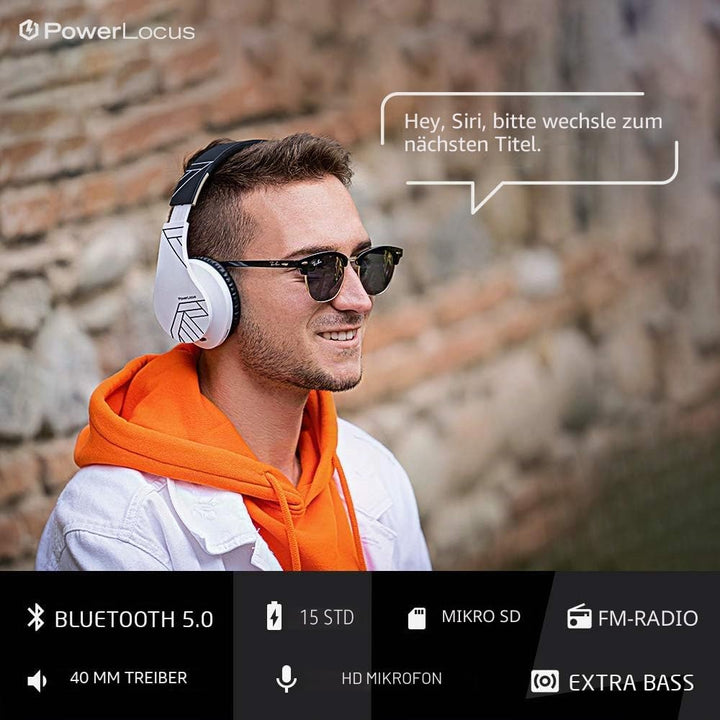 PowerLocus Bluetooth Over-Ear Kopfhörer, Kabellos Stereo Faltbare Kopfhörer Kabellose und Kabel-Kopf