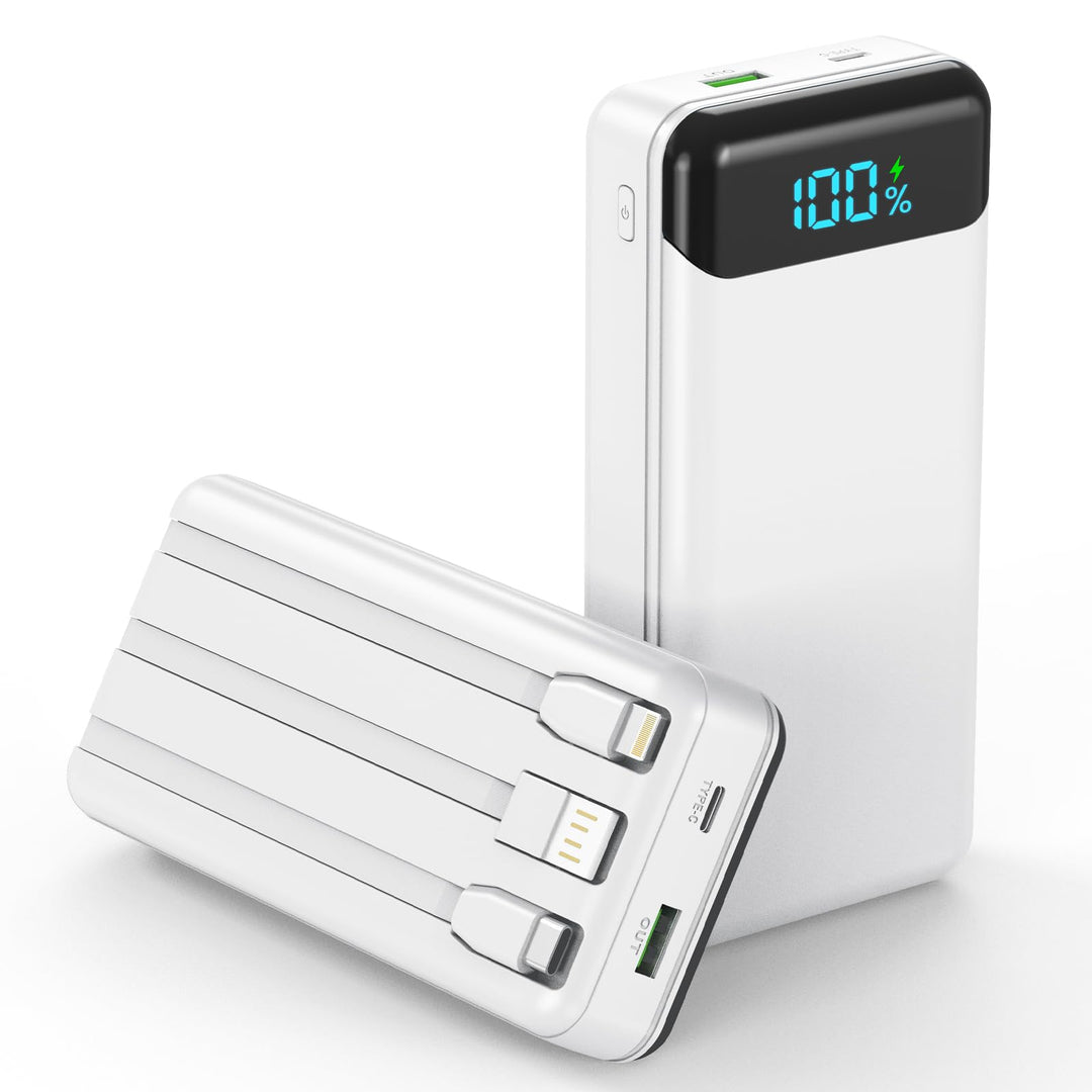 Enerwow Power Bank 27000mAh 22.5W Schnellladen mit Integriertem USB-C Kabel | Externer Akkupack 4 Au