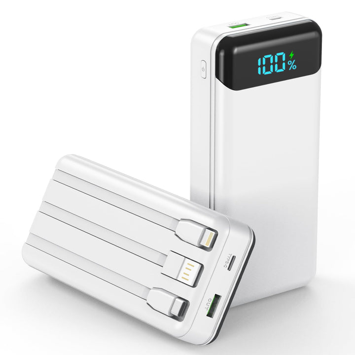 Enerwow Power Bank 27000mAh 22.5W Schnellladen mit Integriertem USB-C Kabel | Externer Akkupack 4 Au