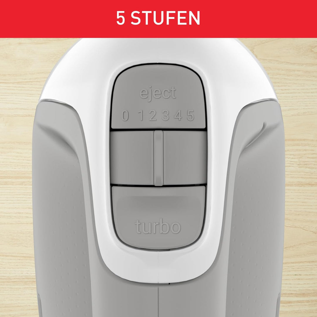Tefal Handmixer Prep'Mix HT450B | 450 W | 5 Geschwindigkeiten | 2 Schneebesen und 2 Knethaken aus Ed
