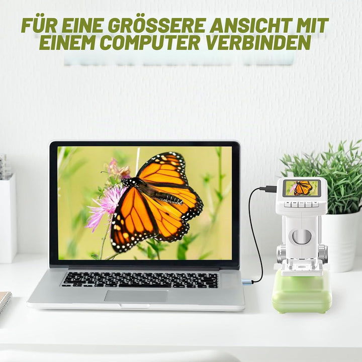Bostar Mikroskop für Kinder 120-1200X mit Ständer/38 Sammelkarten/5 Folien, 2-in-1 2,0" IPS Bildschi