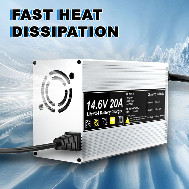 14,6V 20A LiFePO4 Ladegerät für 12V (12,8V) Lithium Eisenphosphat Batterieladegerät Schnellladung sc
