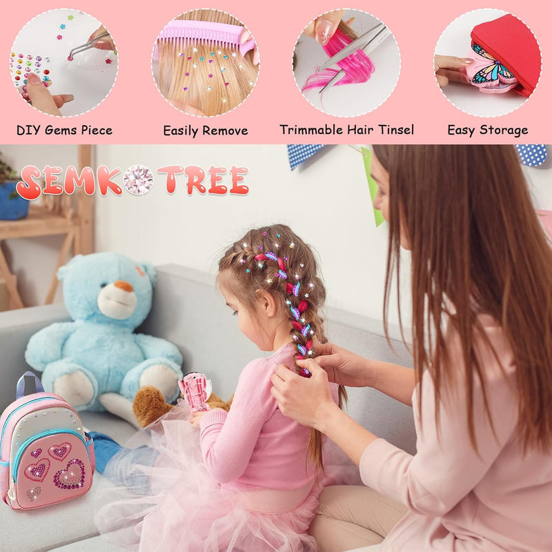 SEMKOTREE Hair Bedazzler Kit, Glitzersteine Haare Maschine mit 630 Hair Gems und Haarsträhnen Kinder