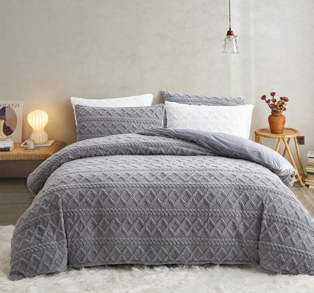 Sedefen Flauschig Bettwäsche 200x200 cm Grau Biber Flanell Fleece Geometrischmuster Cashmere Touch W