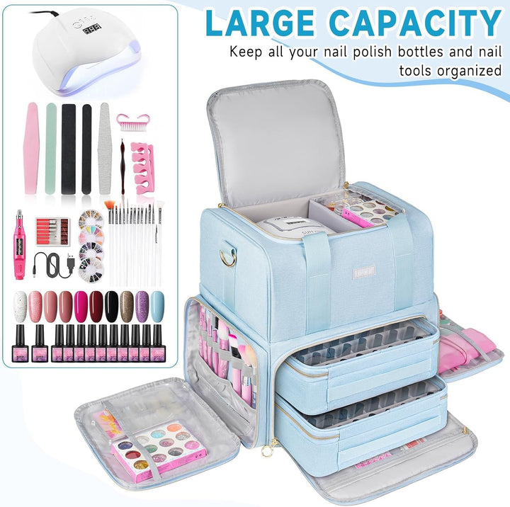 Nagellack Tasche,Doppelschichtige Nagellack Aufbewahrung Organizer Tasche für 80 Flaschen (15 ml) un