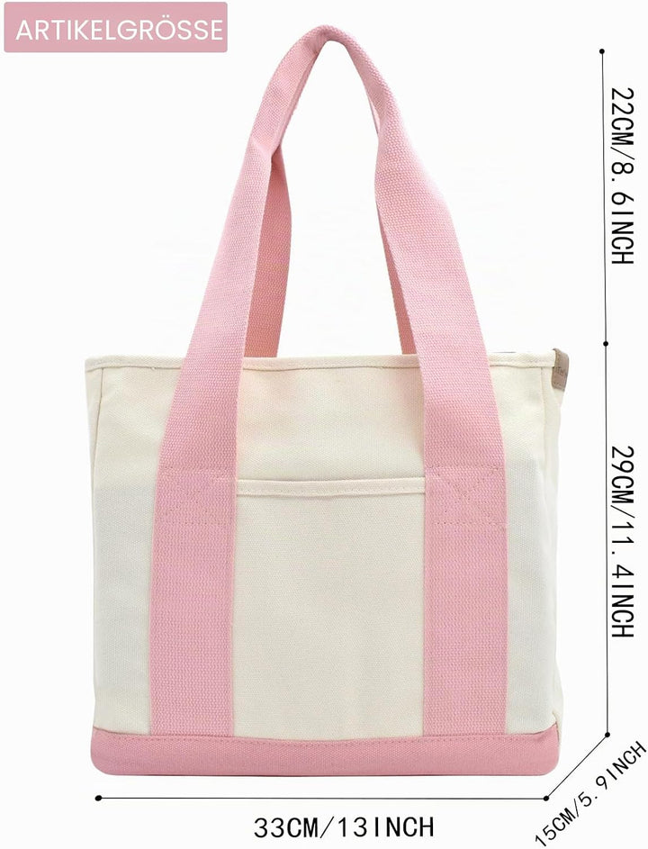 TeeYee Damen Mittelgross Handtasche Canvas Satchel Tote Bag Schultertasche Shopper für Bücher Alltag