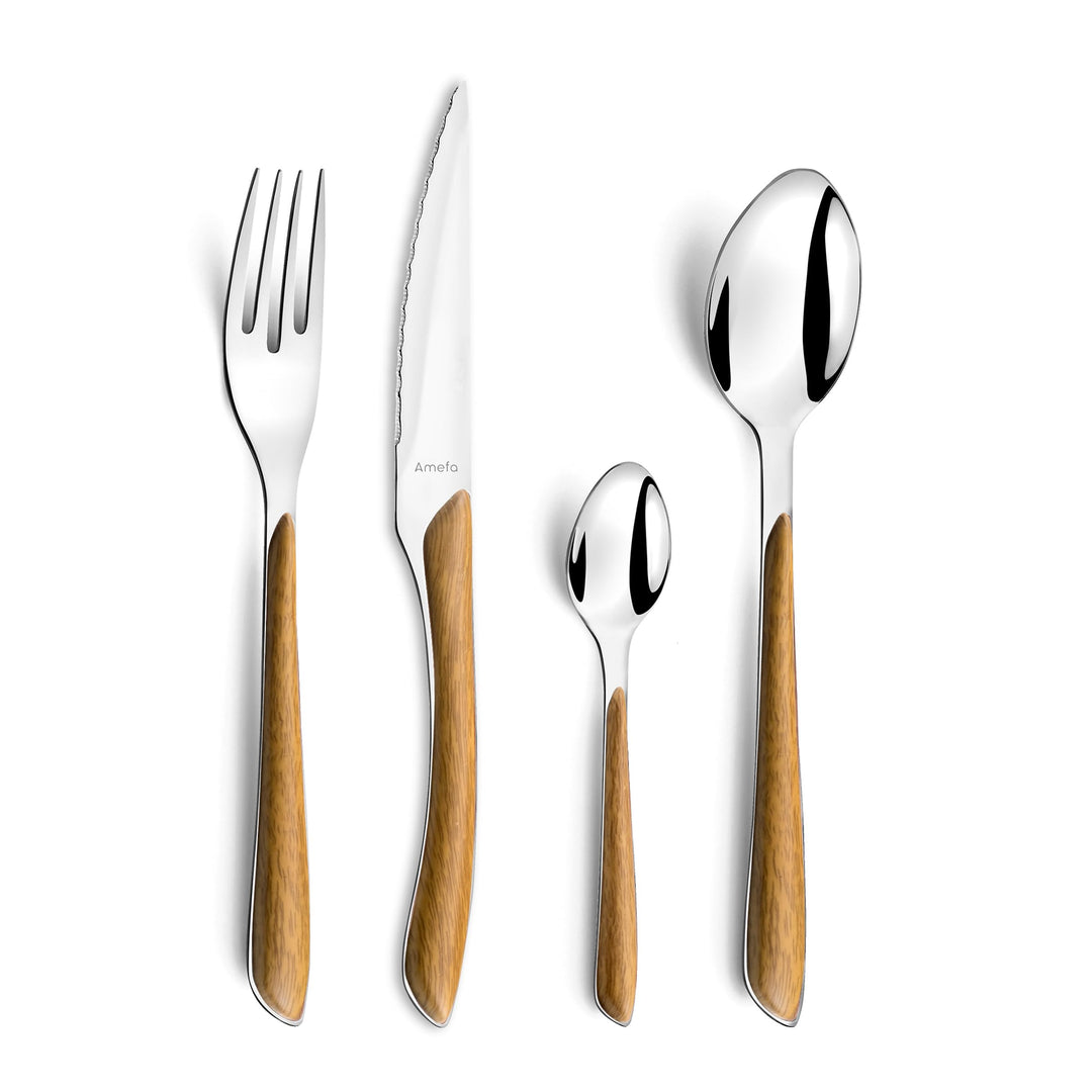 Amefa ECLAT Nature Besteckset, 24-teilig, Besteck Set für 6 Personen, braune Holz-Griffe, Spülmaschi