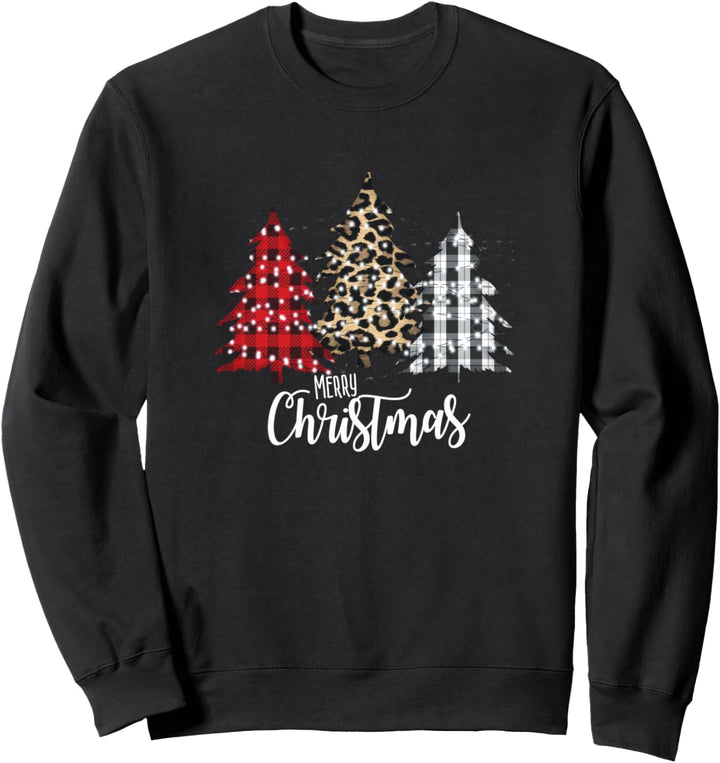 Country Christmas Tree Leopard and Plaid Merry Christmas Sweatshirt