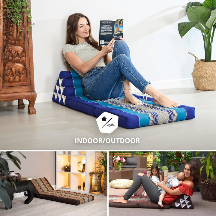 livasia Thaikissen mit 2 Auflagen - 120x50x8cm - Dreieckskissen mit Sitzkissen, Keilkissen mit Kapok