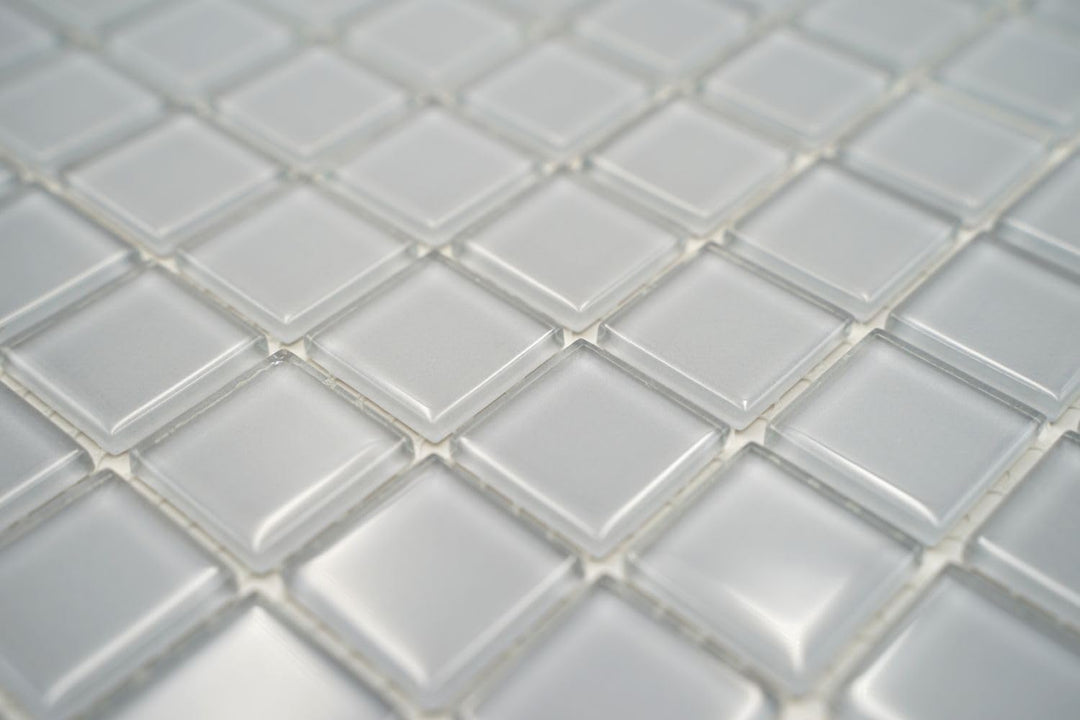 Mosaik Quadrat Crystal uni hellgrau Glasmosaik Transluzent Transparent 3D Fliesenspiegel, Mosaikstei