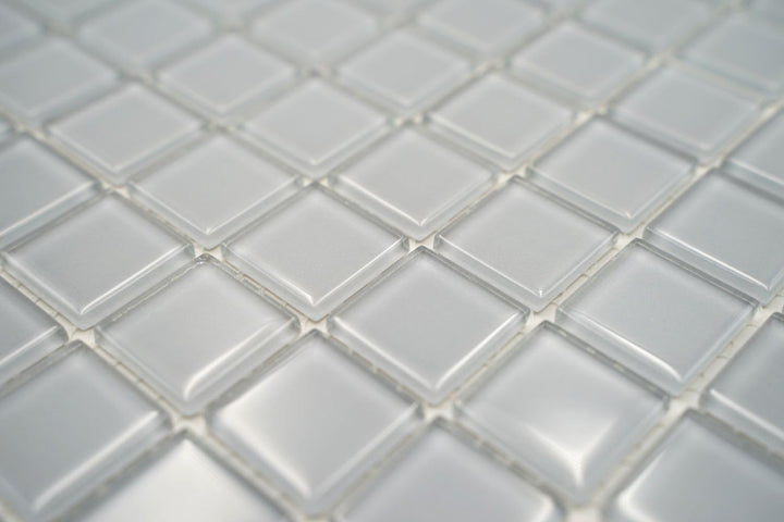 Mosaik Quadrat Crystal uni hellgrau Glasmosaik Transluzent Transparent 3D Fliesenspiegel, Mosaikstei
